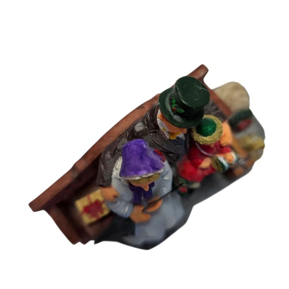 Lemax Weary Travelers Victorian Family Sitting on Bench Figurine Luggage Read